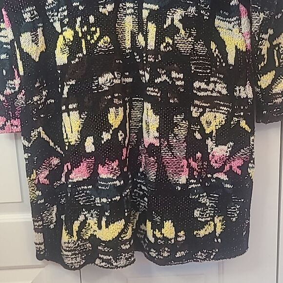Free People Think Twice Printed Cardigan Black Pink Green Yellow Size M - Picture 10 of 13